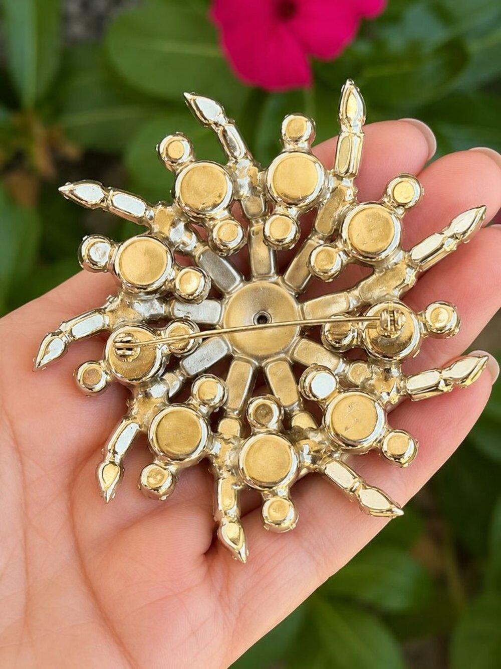 Vintage Crystal Starburst Snowflake Brooch Pin Large 3.25" Rhinestone Statement - Picture 4 of 6